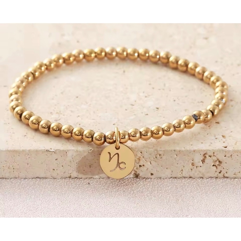 14k Gold plated Capricorn Zodiac Beaded Stretch Astrology water resistant